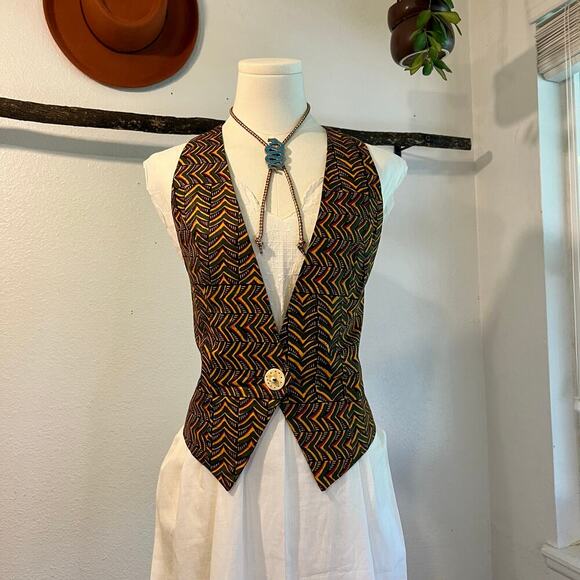 Handmade Boho Indie Vintage Western Single Button Fitted Vest Size XS - Picture 1 of 10